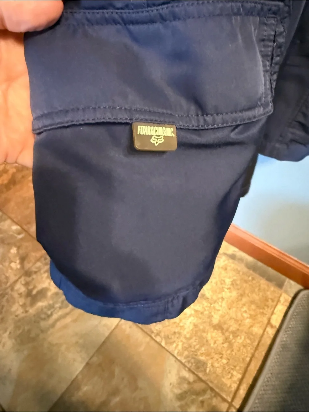 Men's Fox Vintage Navy Blue Board Shorts with Light Blue Accents size 36